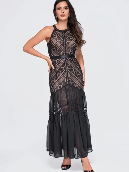 Rochie maxi Edoti cu broderie negru