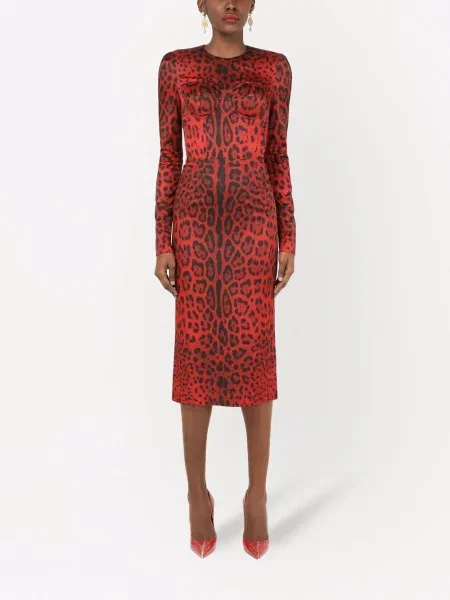 Rochie Dolce & Gabbana cu imagine cu model leopard roșu