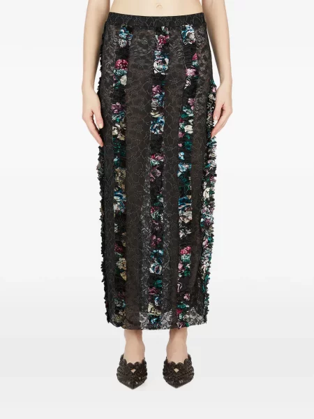 Fustă Rave Review cu model floral cu imagine din dantelă negru