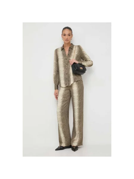 Twinset spodnie proste high waist beżowy