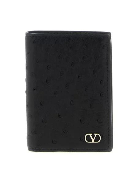Lniany portfel Valentino Garavani czarny