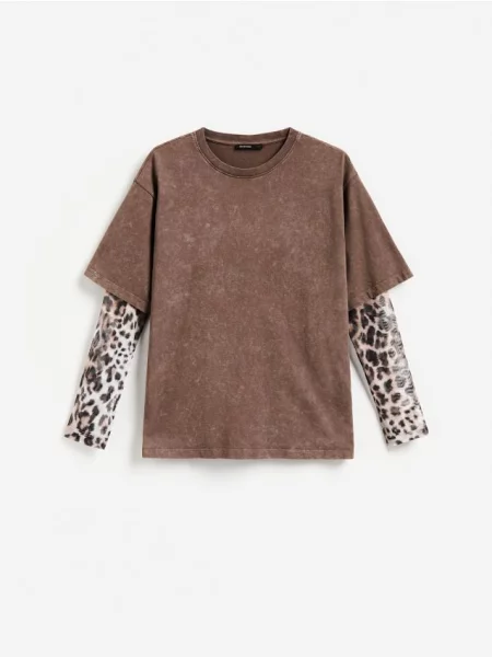 Reserved Tricou cu model animalier maro-închis maro