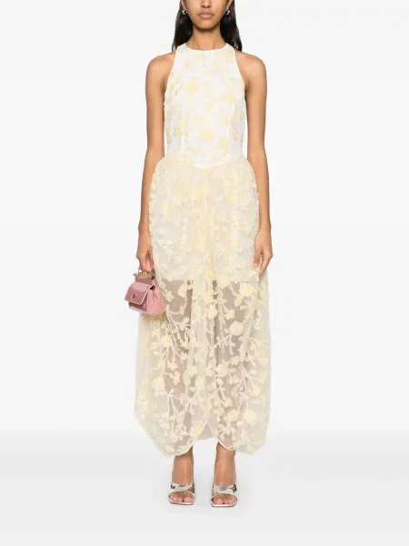 Rochie midi Rotate Birger Christensen cu model floral până la genunchi cu mărgele galben