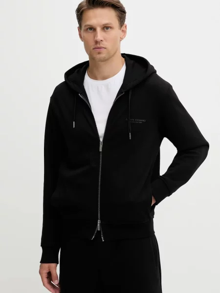 Armani Exchange hanorac de cu glugă neted negru