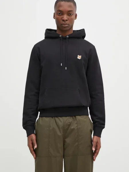 Меланжевый свитер Maison Kitsune с капюшоном черный