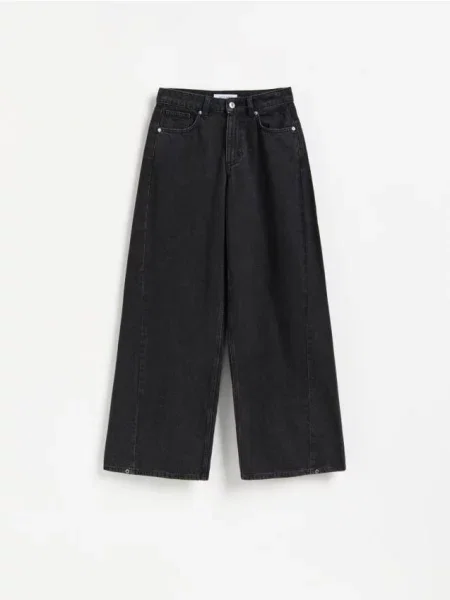 Reserved Blugi wide leg cu cusătură negru