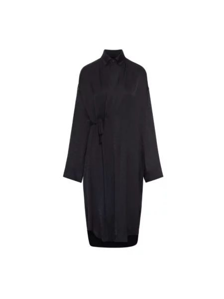 Lniana sukienka midi Balenciaga do kolan czarna