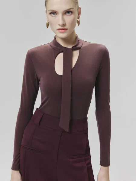 Боди Answear Lab дамско с изчистен дизайн кафяво