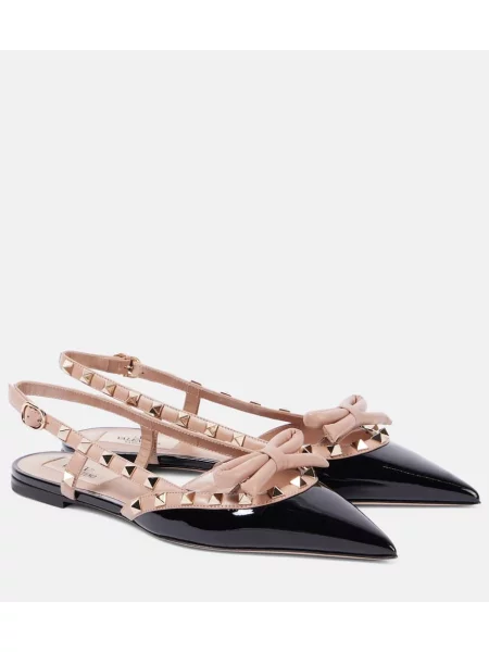 Balerini Valentino Garavani cu funde din piele de lac negru