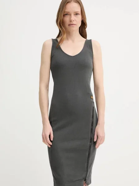 G-Star sukienka midi dopasowana szary