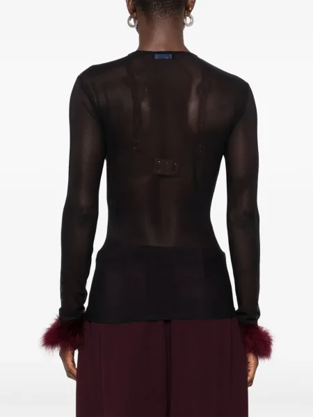 Top Mugler cu pene plasă negru
