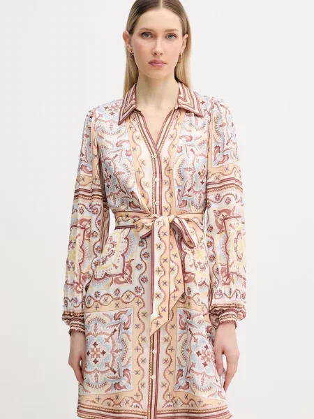 Hale Bob sukienka koszulowa z dodatkiem jedwabiu Arlo beżowa