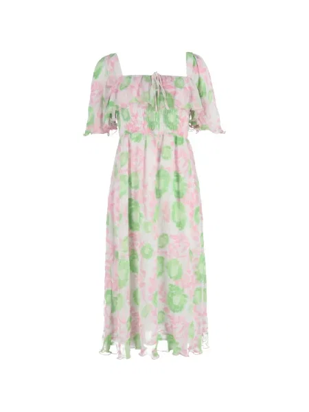 Rochie midi Ganni cu model floral cu imagine până la genunchi alb