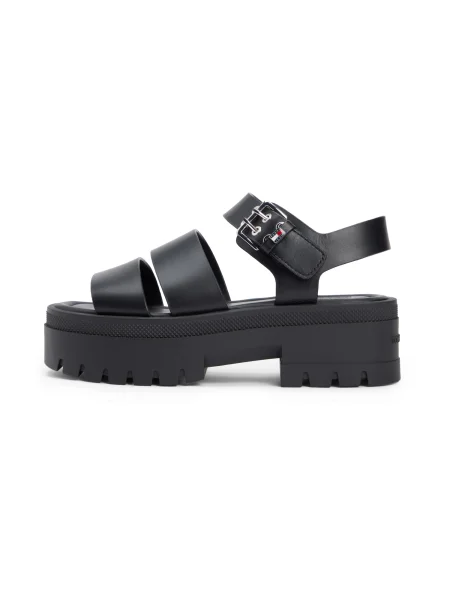 Sandale Tommy Jeans Tjw Straps Leather Max Sandal negru