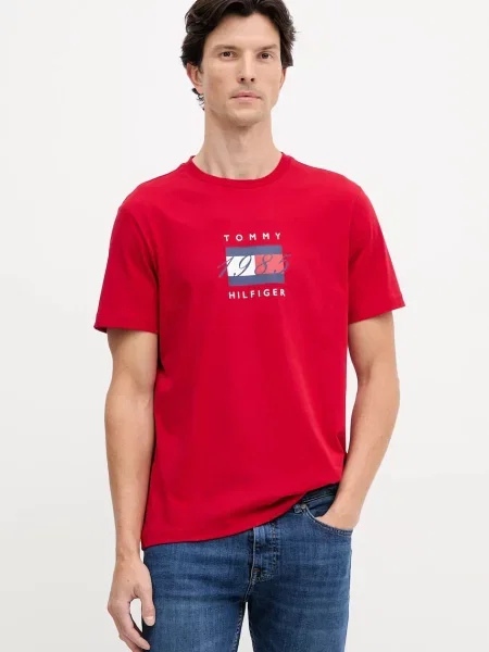 Тениска Tommy Hilfiger с принт червено