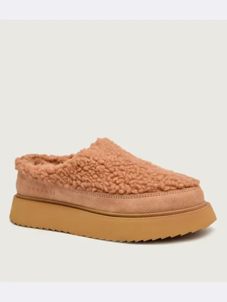 INUIKII Mules încălțăminte CURLY MICRO | shearling cu adaos de piele bej