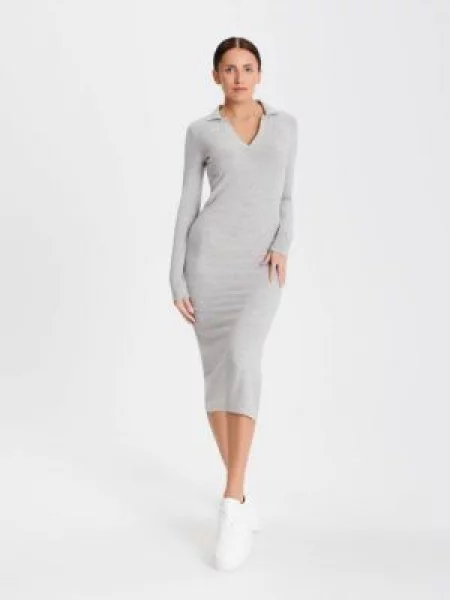 Sinsay Midi šaty s rozparkem šedá