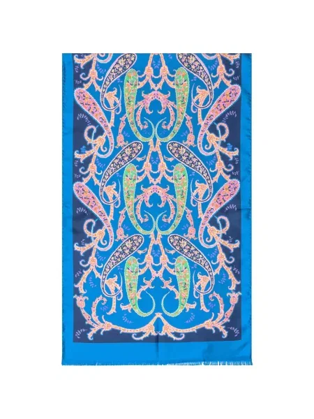 Fular Etro cu imagine cu model paisley albastru