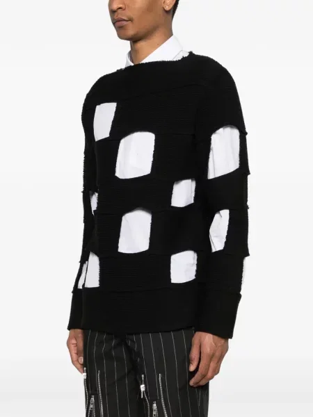 Пуловер Comme Des Garçons Homme Plus на райета с кръгло деколте черно