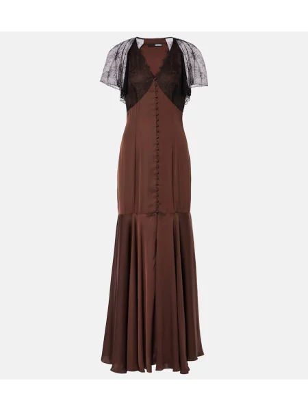 Rochie maxi Rotate din dantelă de costum maro