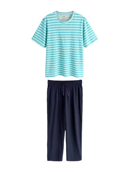 Next Pijama lungă turcoaz / albastru aqua / albastru închis alb