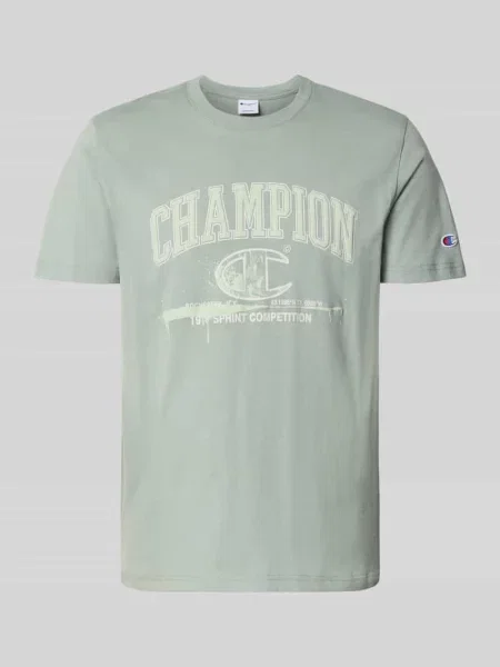 T-shirt z nadrukiem z logo i okrągłym dekoltem Champion zielona