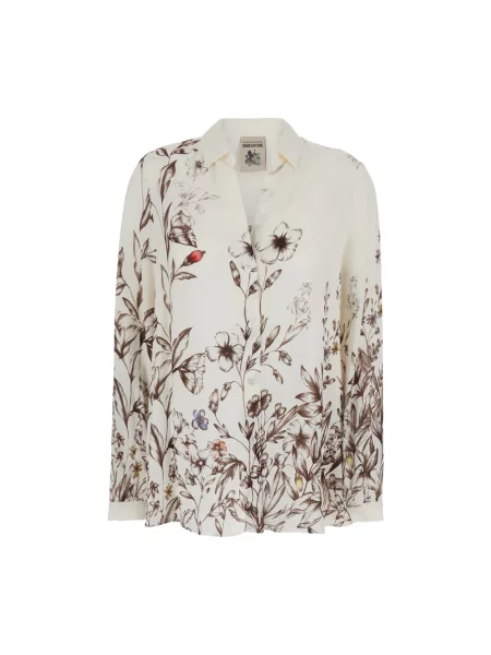 Koszula Semicouture w kwiatki z dekoltem w serek biała
