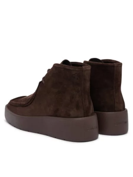Calvin Klein členkové čižmy na platforme dámske FLATF LACE UP APR CUT BOOT hnedá