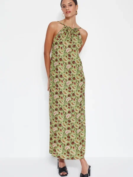 Rochie maxi Trendyol țesută cu gât halter verde