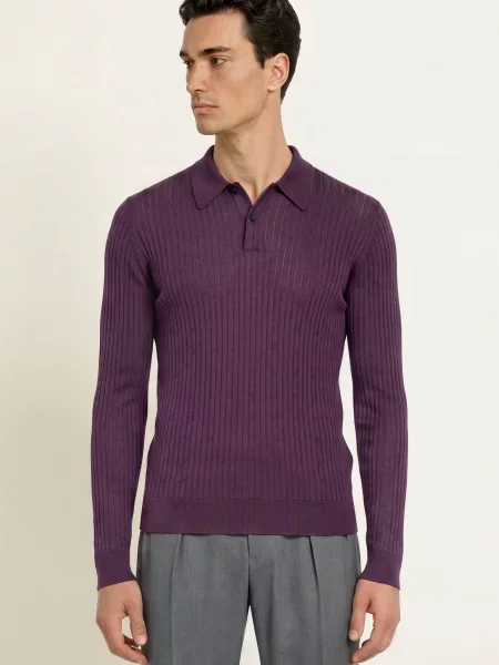John Smedley Pletená Polokošile Hodson Z Merino Vlny tmavě fialová