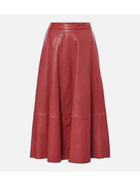 Fustă din piele Brunello Cucinelli cu talie înaltă până la genunchi roșu