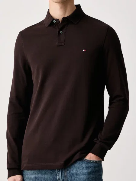 Tommy Hilfiger longsleeve z bawełną brązowa