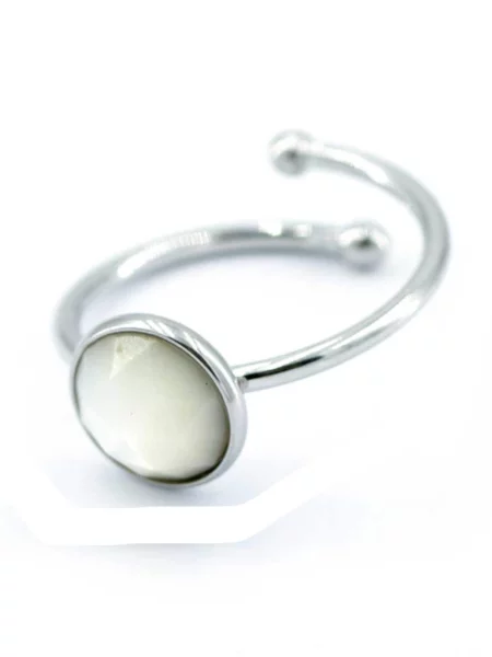 Sergio Engel Prsten Beach Ring 01 Edelstahlring mit Naturstein-Cabouchon biserno bijela