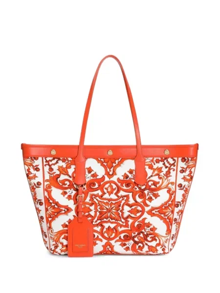 Geantă shopper Dolce & Gabbana cu imagine din canvas portocaliu