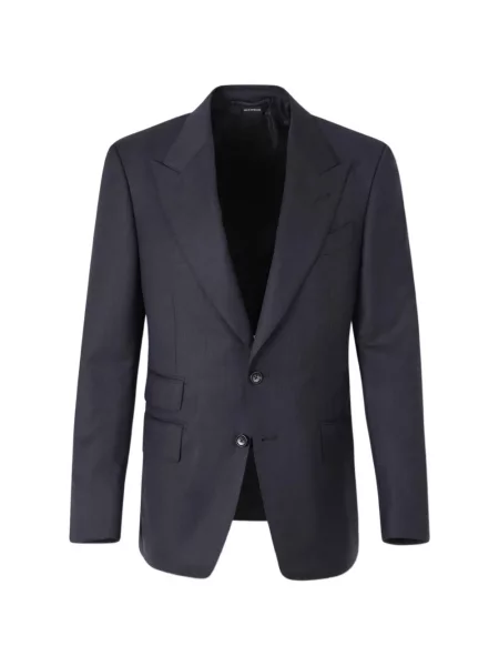 Costum Tom Ford cu model herringbone cu rever albastru