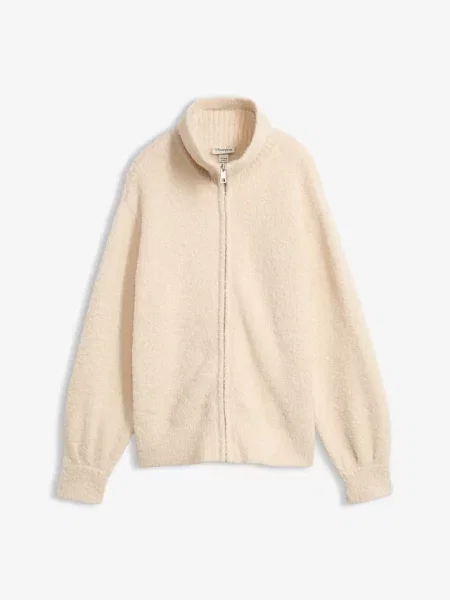 Sweter rozpinany z przędzy boucle beżowy