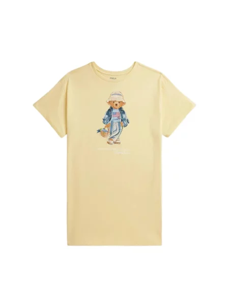 Dzianinowa sukienka koszulowa Ralph Lauren żółta
