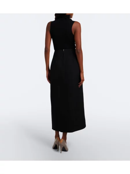 Fustă midi Jil Sander de lână asimetrică negru