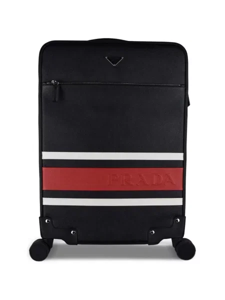 Valiză Prada din piele cu dungi cu autograf negru