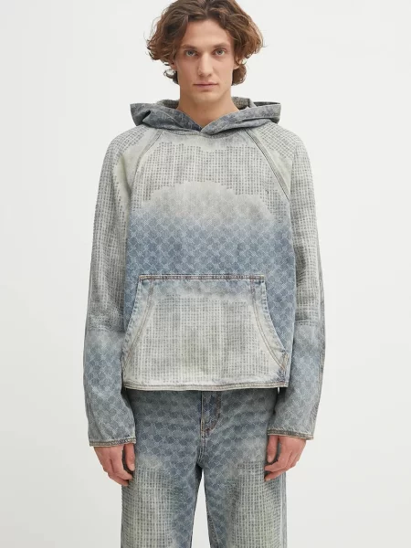 Daily Paper hanorac din denim Destroyed Denim Hoodie cu glugă cu imprimeu albastru