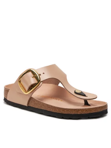 Kožne japanke Birkenstock Gizeh za žene ravni potplat bež