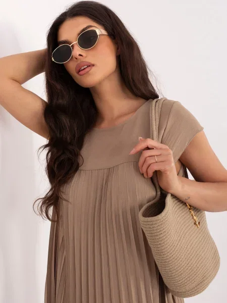 Obleka koktejl obleka Rue Paris brez rokavov bež