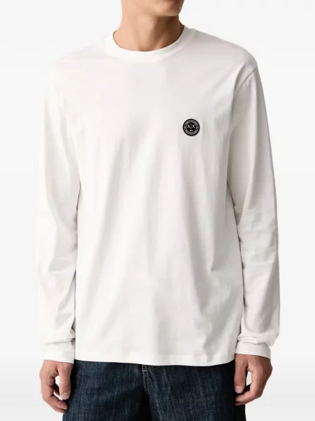Lung tricou Armani Exchange cu autograf alb