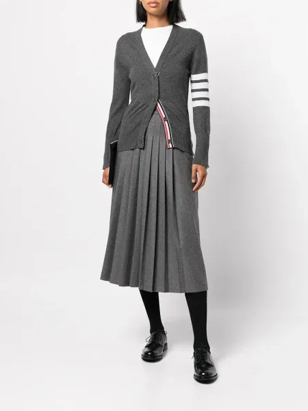 Ριγέ ζακέτα Thom Browne κασμίρ με λαιμόκοψη v λευκό
