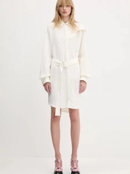 JW Anderson sukienka z domieszką lnu Cape Shoulder Drape mini prosta beżowy