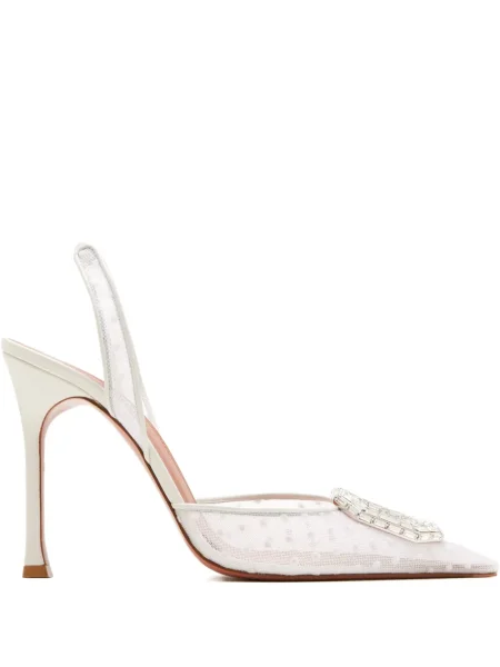 Pantofi cu toc Amina Muaddi cu buline de cristal alb