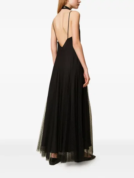 Rochie maxi Twinset fără mâneci din tul de costum negru