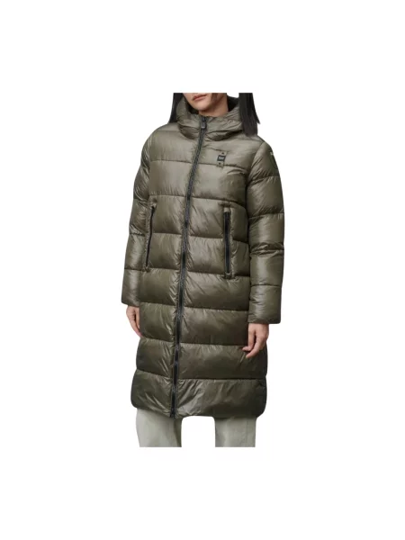 Długa pikowana parka Blauer w kratkę zielona