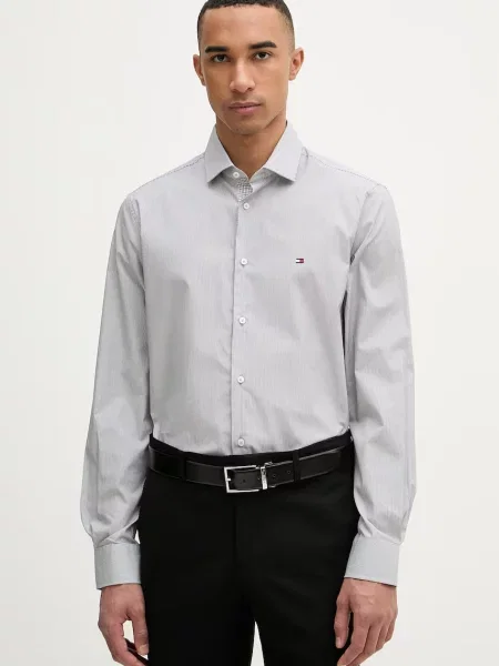 Tommy Hilfiger košulja za muškarce od pamuka s elastanom crna