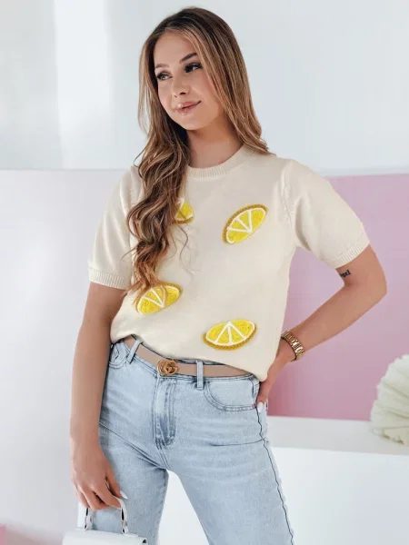 Sweter oversize z cytrynami CYTRYNKA Dstreet beżowy